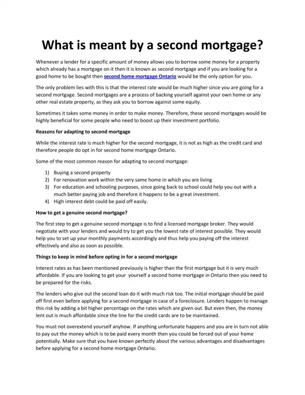 What is meant by a second mortgage