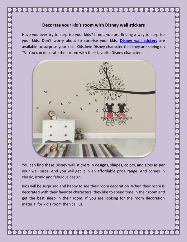 Decorate your kidâ€™s room with Disney wall stickers