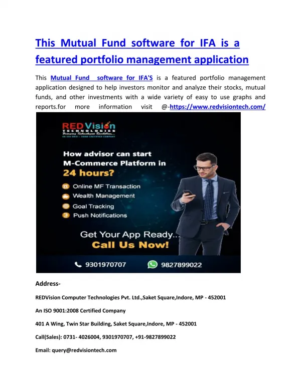 This Mutual Fund software for IFA is a featured portfolio management application