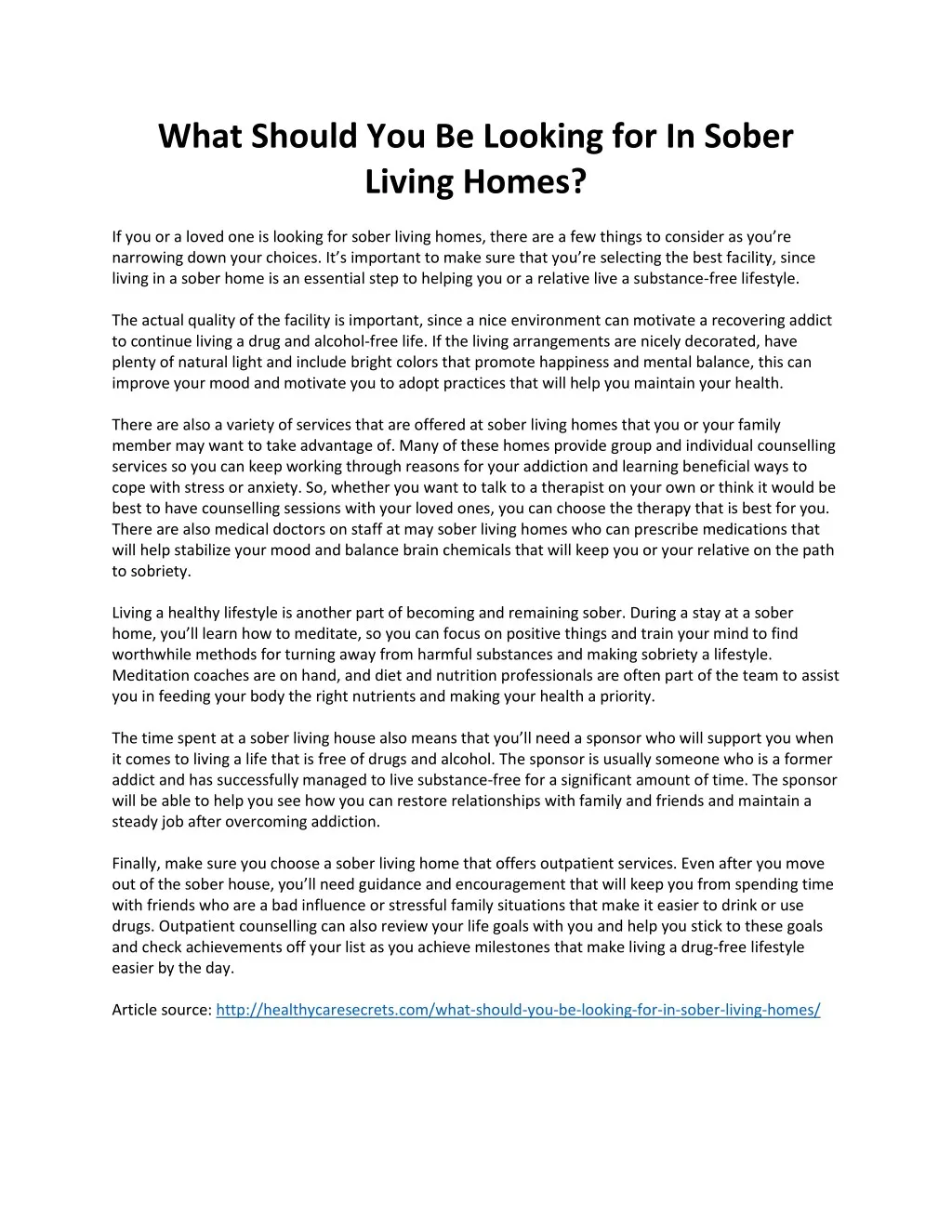 what should you be looking for in sober living
