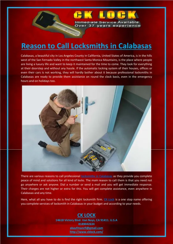 Reason to Call Locksmiths in Calabasas