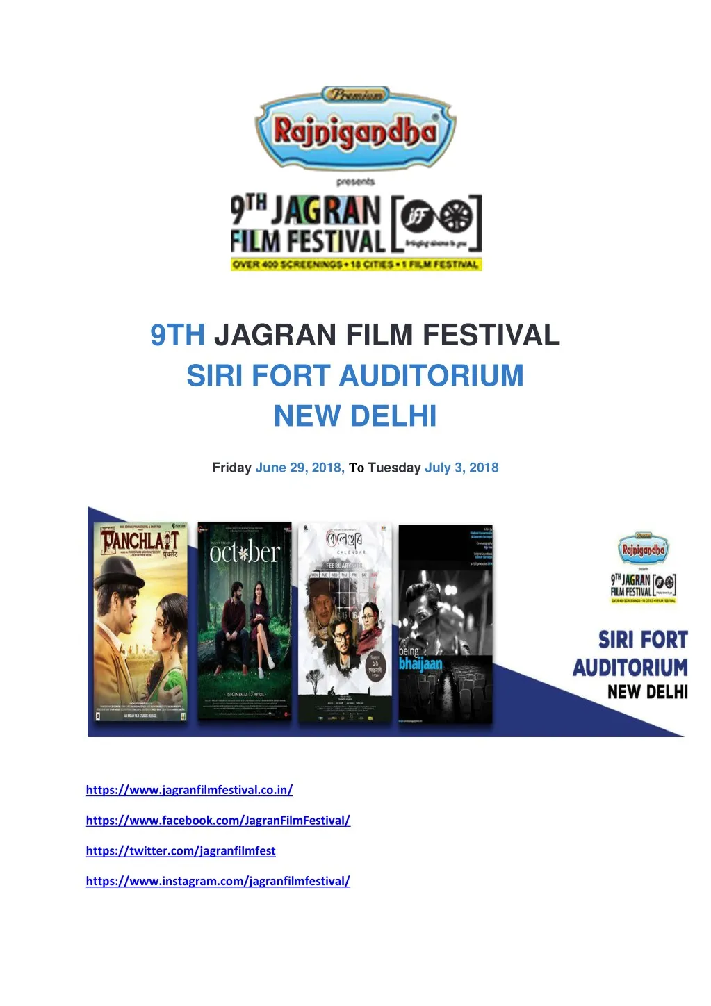 9th jagran film festival siri fort auditorium