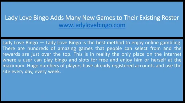 Lady Love Bingo Adds Many New Games to Their Existing Roster