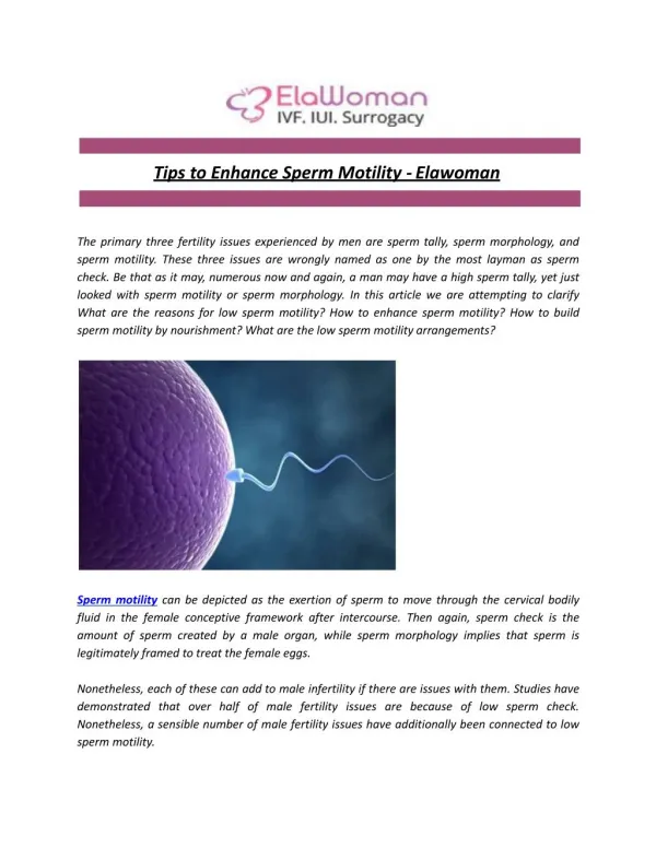 Tips to Enhance Sperm Motility - Elawoman