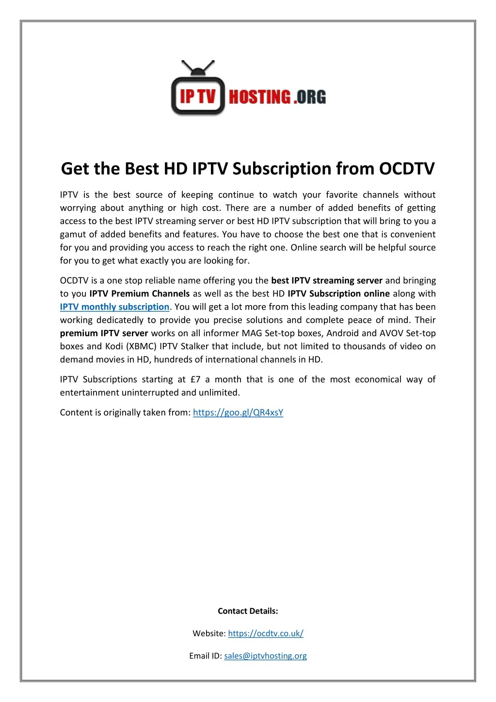 get the best hd iptv subscription from ocdtv