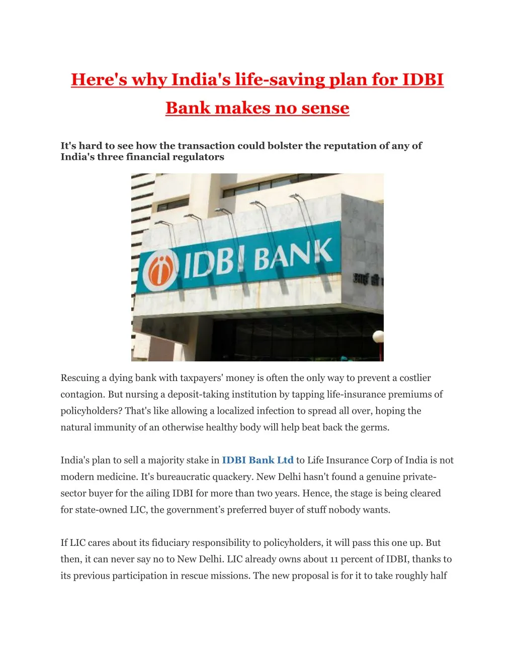 here s why india s life saving plan for idbi