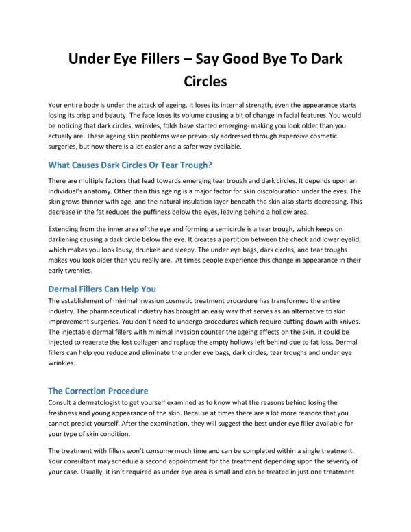 Under Eye Fillers – Say Good Bye To Dark Circles