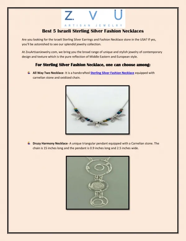 Best 5 Israeli Sterling Silver Fashion Necklaces