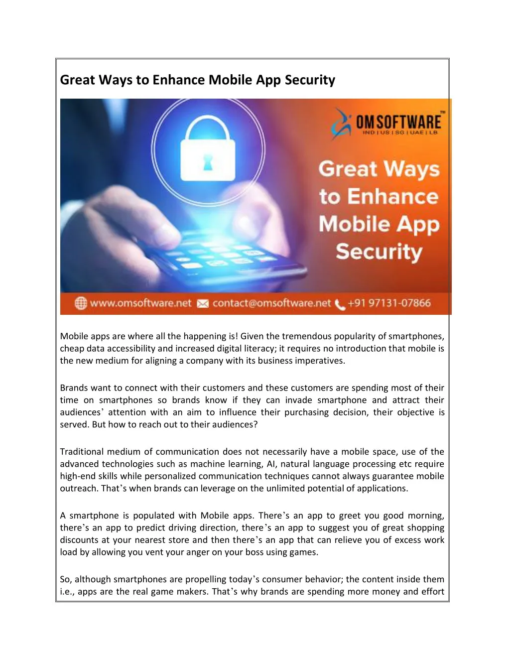 great ways to enhance mobile app security
