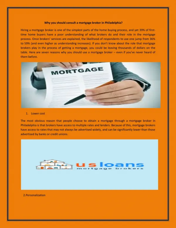 Why you should consult a mortgage broker in Philadelphia?