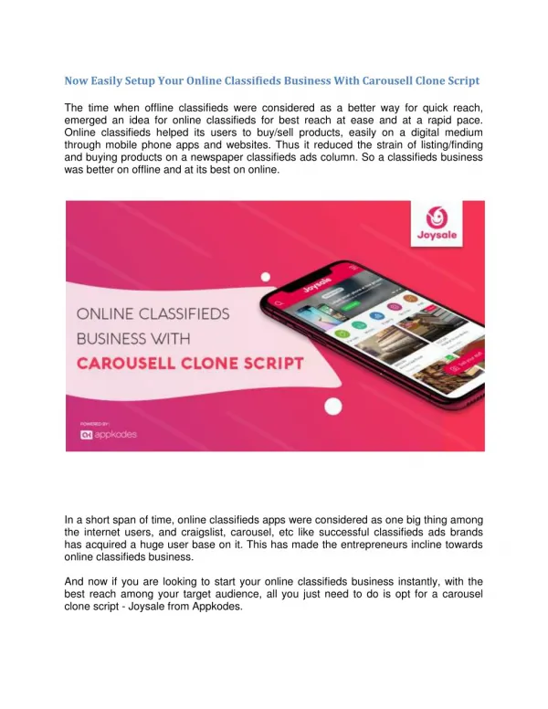 Now Easily Setup Your Online Classifieds Business With Carousell Clone Script