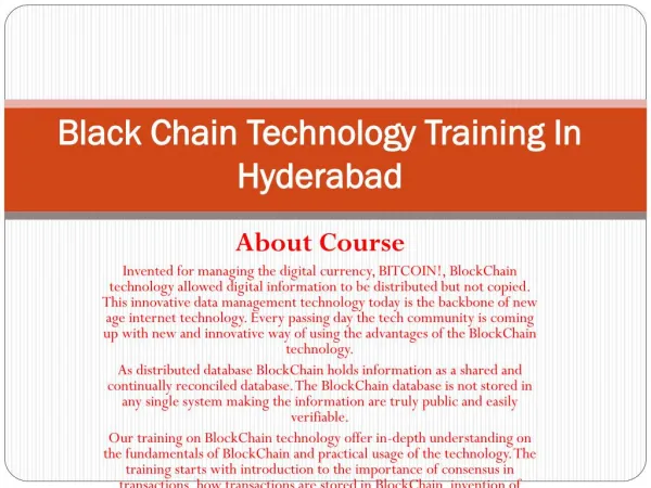 Block chain Training In Hyderabad