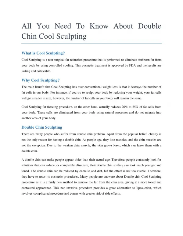 All You Need To Know About Double Chin Cool Sculpting