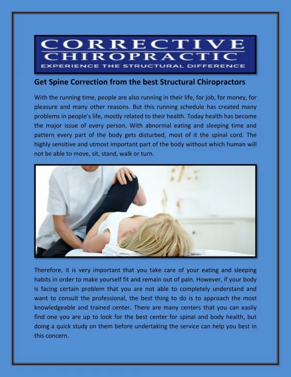 Get Spine Correction from the best Structural Chiropractors