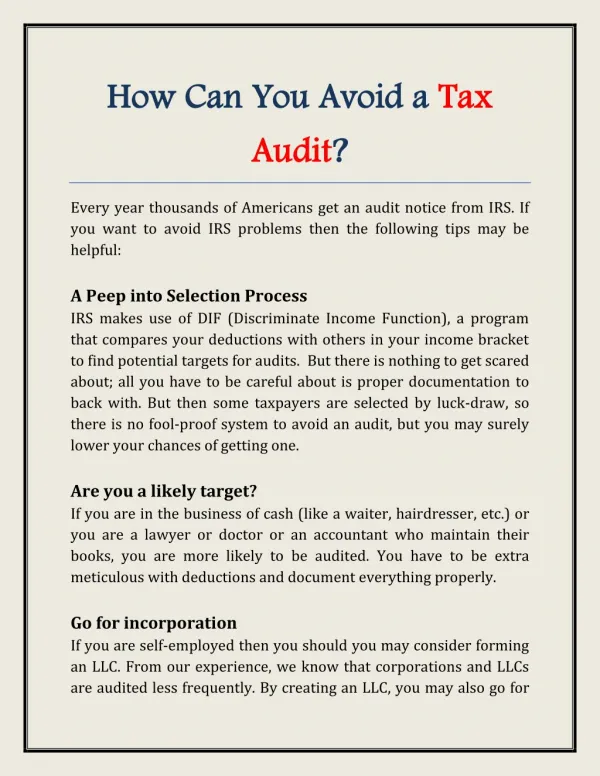 How Can You Avoid a Tax Audit?