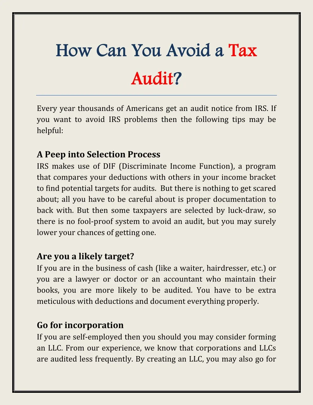 how can you avoid a audit