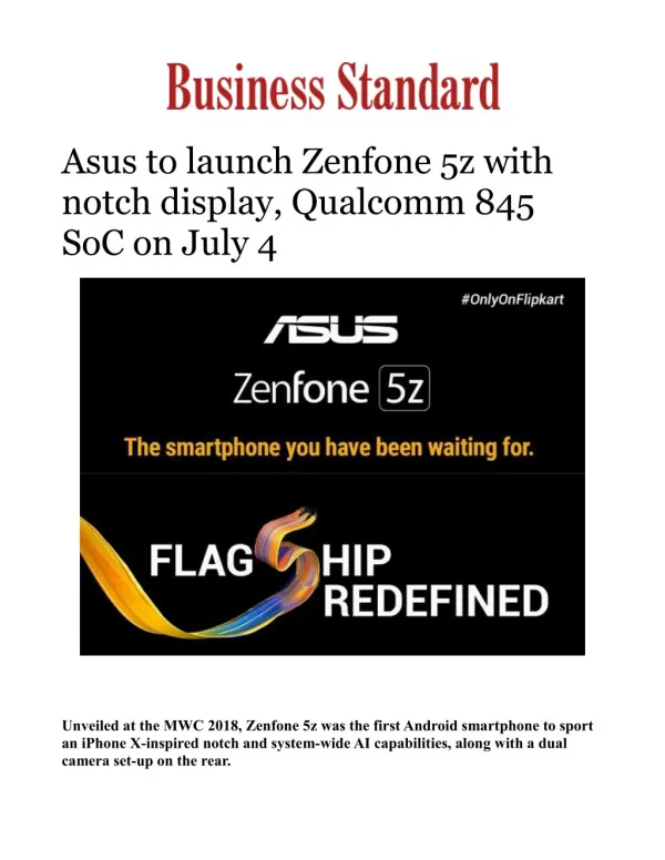 Asus to launch Zenfone 5z on Flipkart-exclusive smartphone soon 