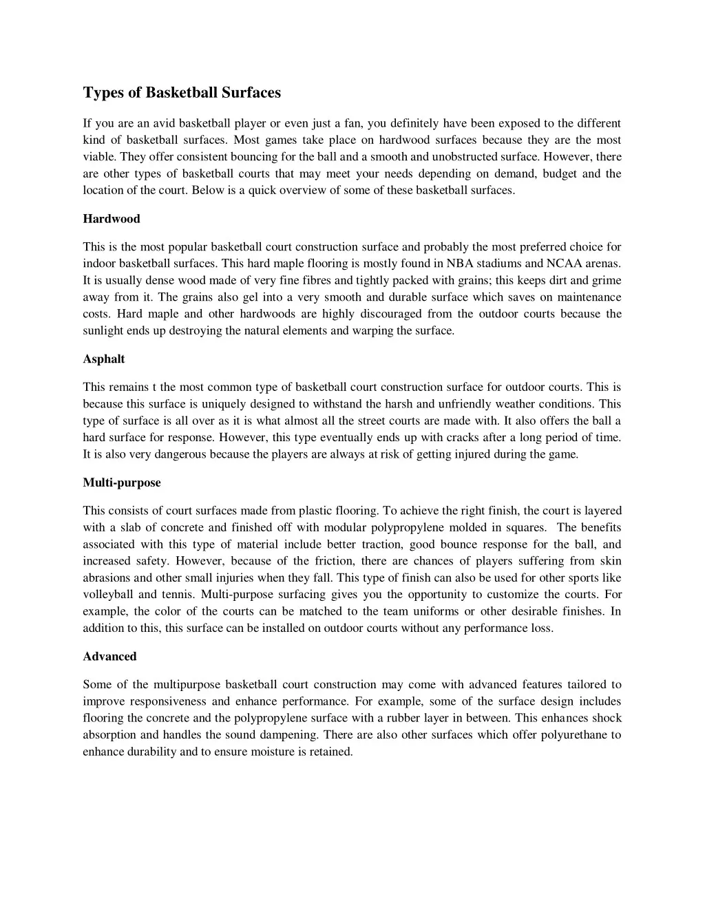 types of basketball surfaces