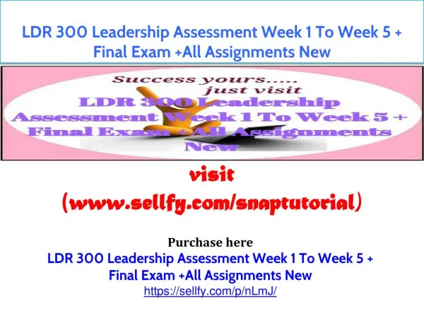 LDR 300 Leadership Assessment Week 1 To Week 5 Final Exam All Assignments New