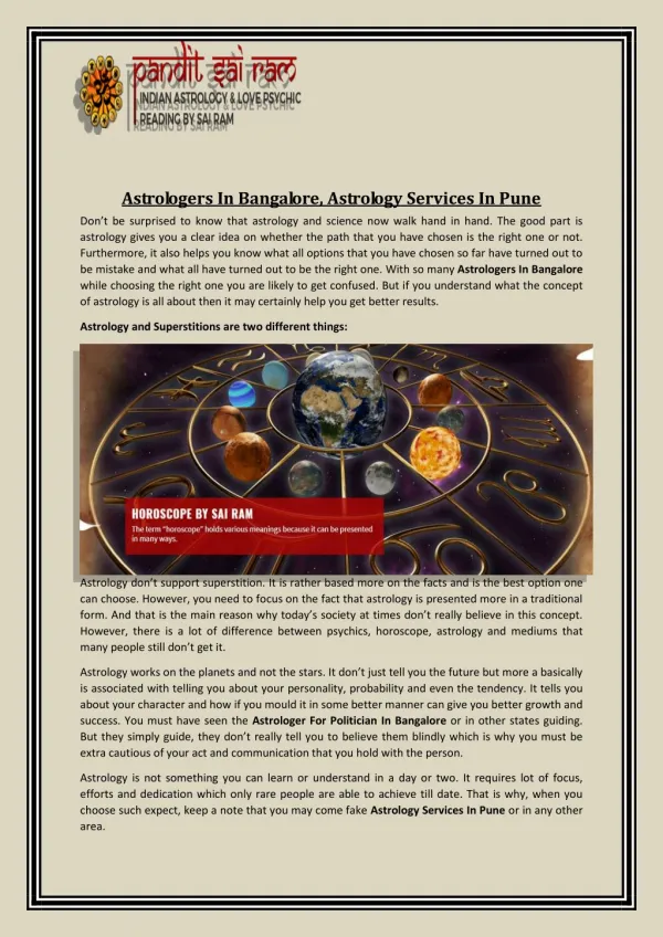 Astrologers In Bangalore, Astrology Services In Pune