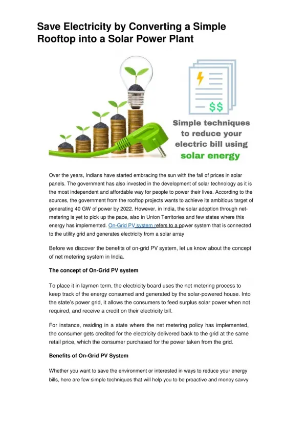 Save Electricity by Converting a Simple Rooftop into a Solar Power Plant