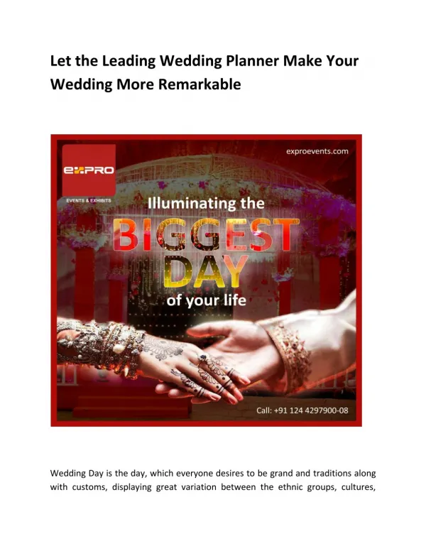 Let the Leading Wedding Planner Make Your Wedding More Remarkable