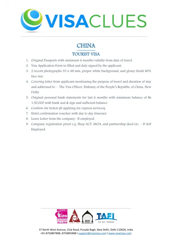 Visa Assistance For China in Delhi