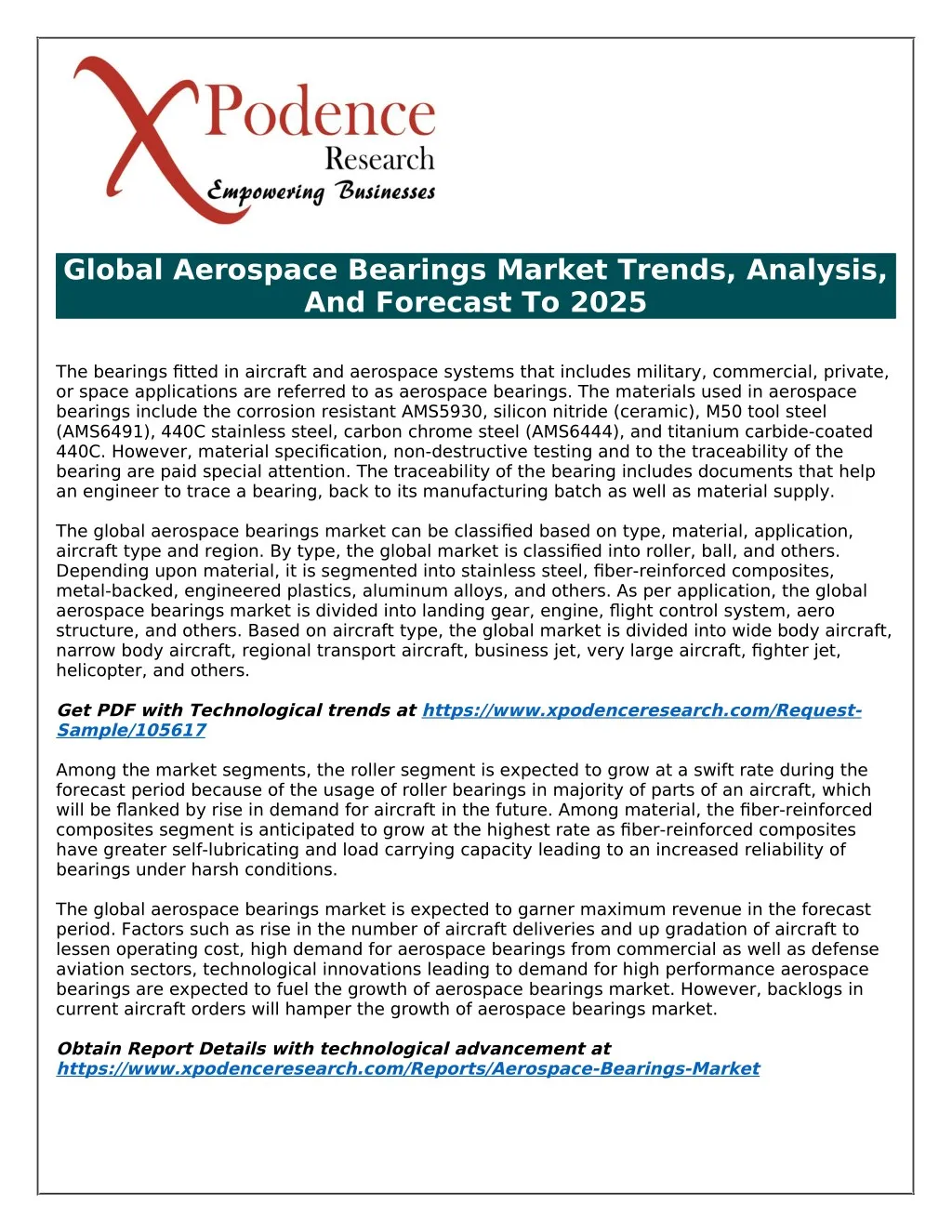 global aerospace bearings market trends analysis