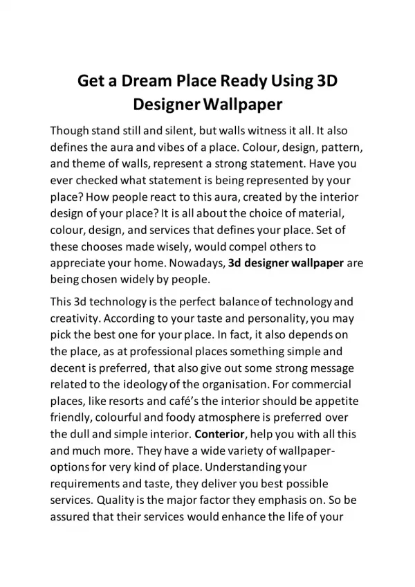 Get a dream place ready using 3d designer wallpaper