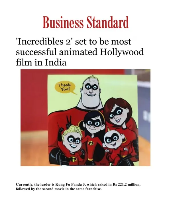 Incredibles 2' set to be most successful animated Hollywood film in India 