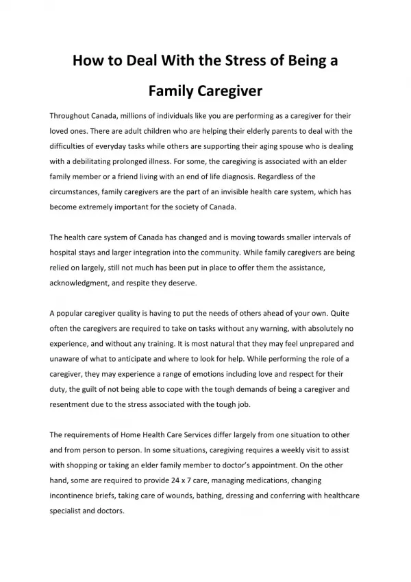 How to Deal With the Stress of Being a Family Caregiver