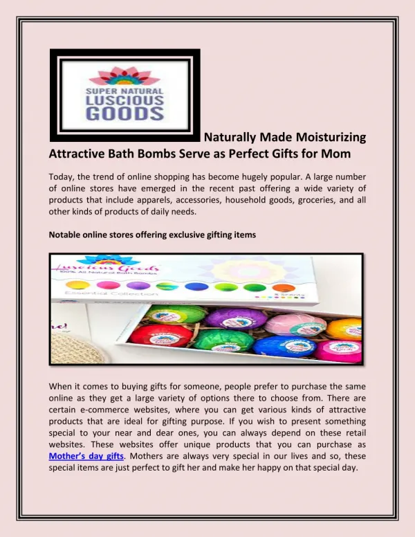 Naturally Made Moisturizing Attractive Bath Bombs Serve as Perfect Gifts for Mom
