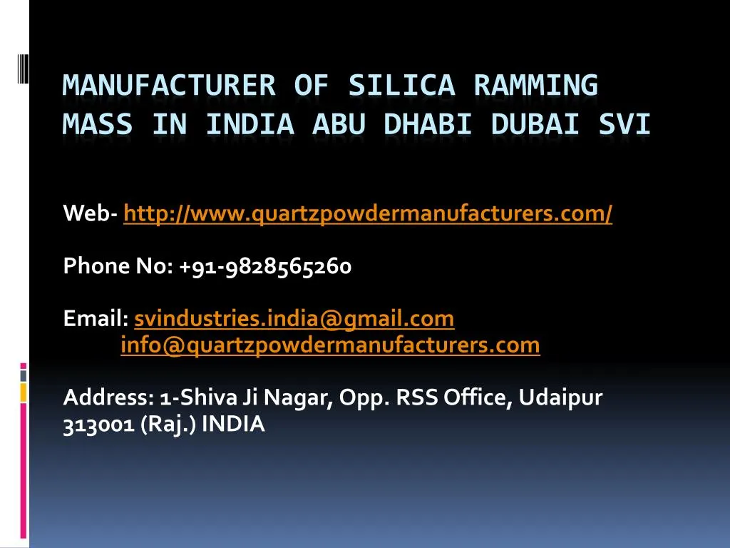 manufacturer of silica ramming mass in india abu dhabi dubai svi