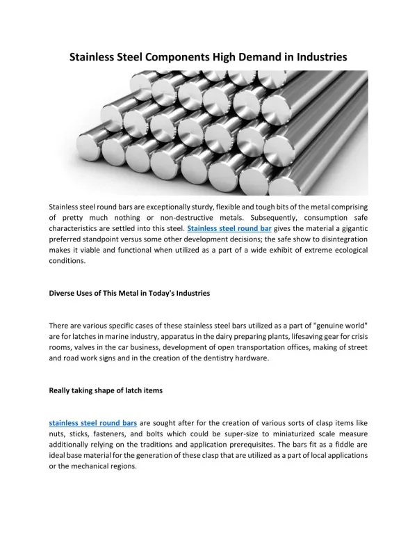 Stainless Steel Components High Demand in Industries
