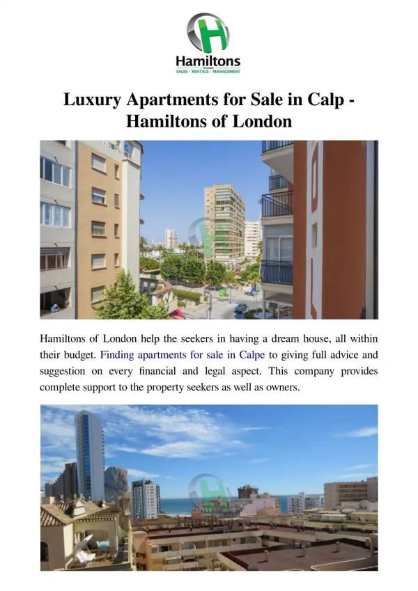 Luxury Apartments for Sale in Calp - Hamiltons of London