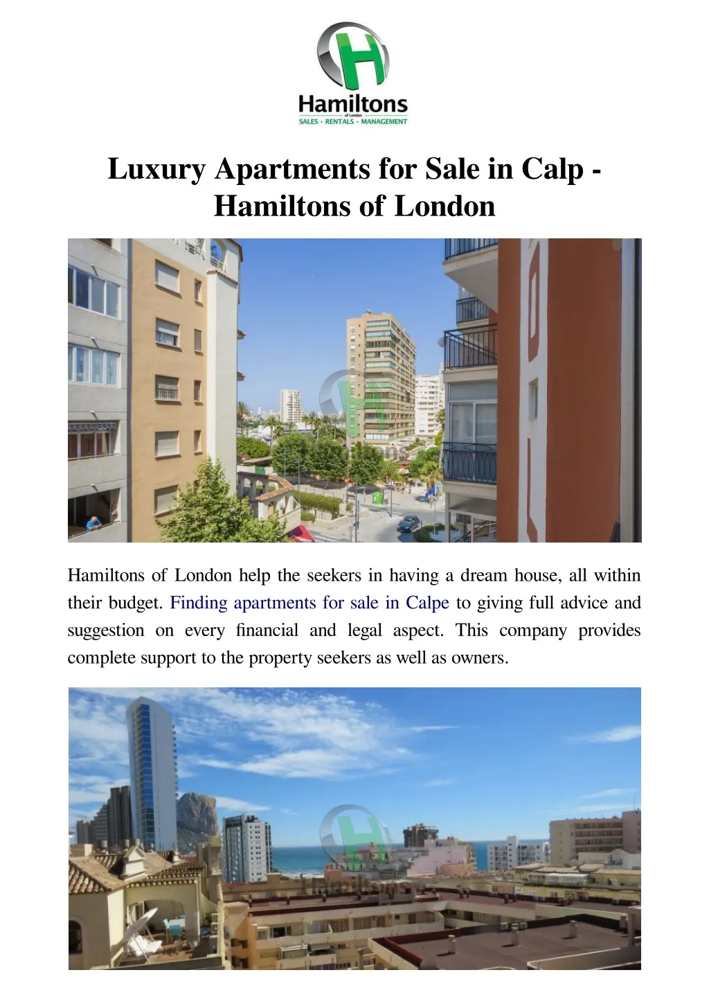 luxury apartments for sale in calp hamiltons