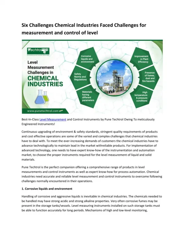 Six Challenges Chemical Industries Faced Challenges for measurement and control of level
