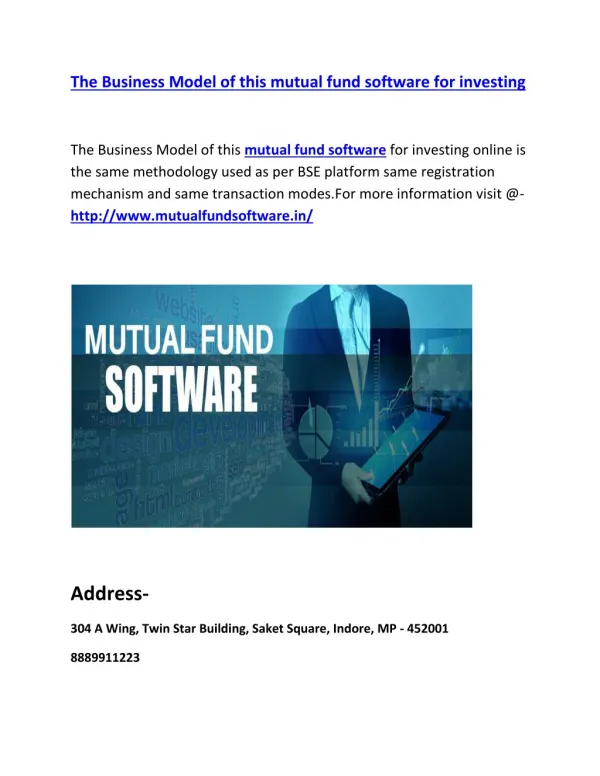 The Business Model of this mutual fund software for investing