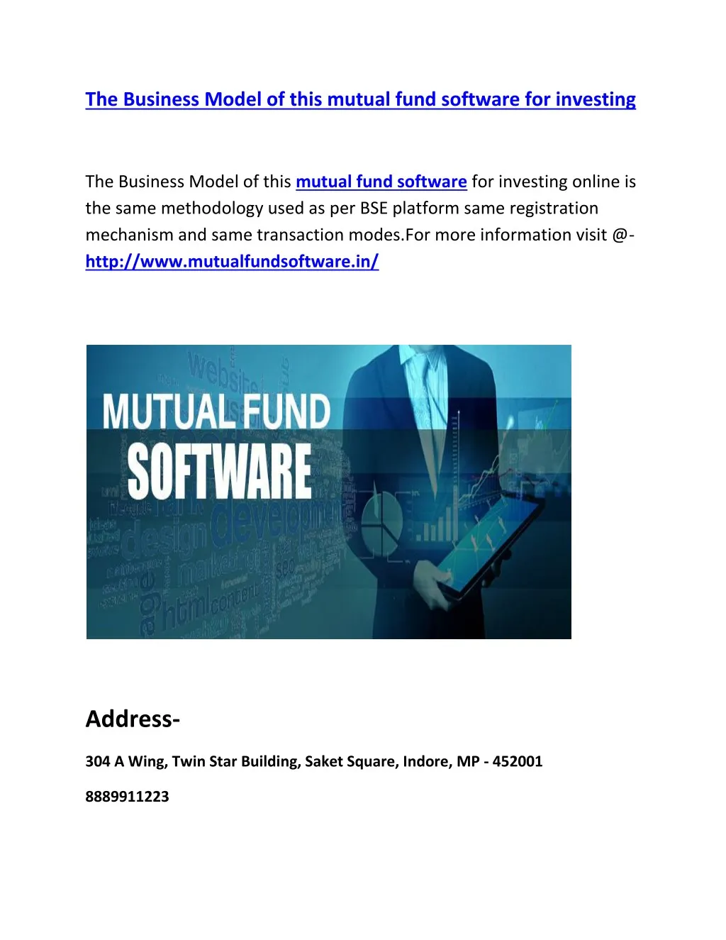 the business model of this mutual fund software