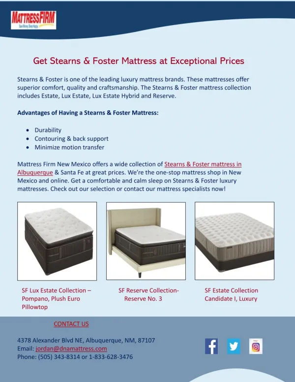 Get Stearns & Foster Mattress at Exceptional Prices