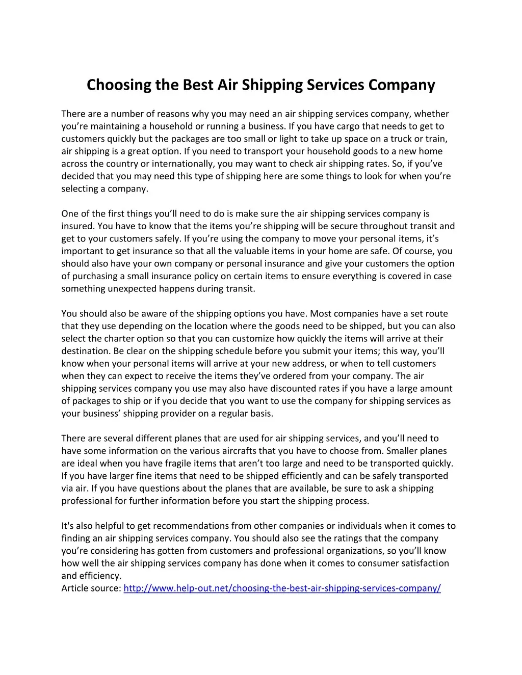 choosing the best air shipping services company