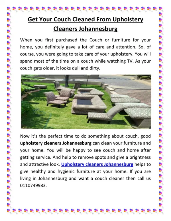 Get Your Couch Cleaned From Upholstery Cleaners Johannesburg