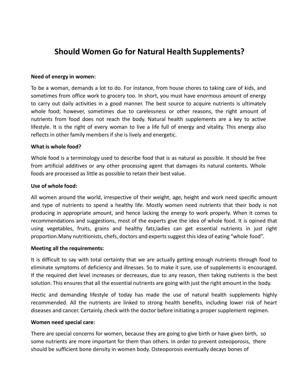 should women go for natural health supplements