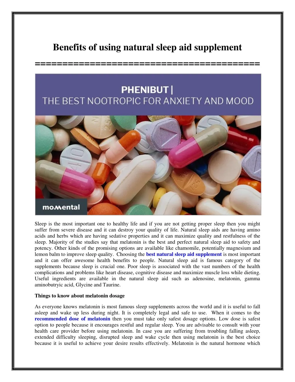 benefits of using natural sleep aid supplement