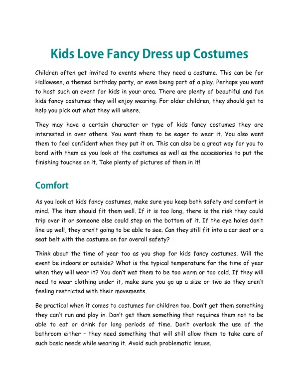 Kids Love Fancy Dress up Costumes