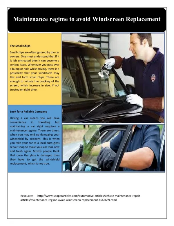 Maintenance regime to avoid Windscreen Replacement