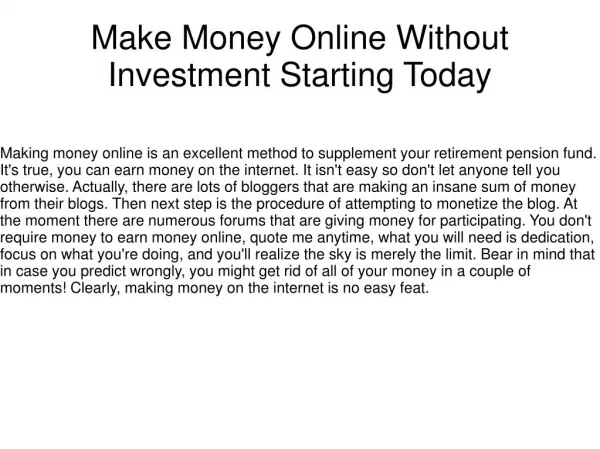 Make Money Online Without Investment Starting Today