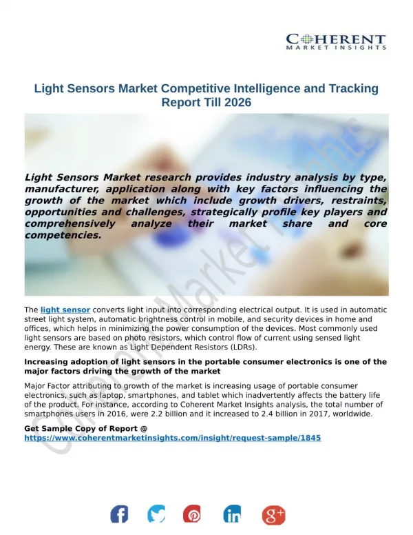 Light Sensors Market Competitive Intelligence and Tracking Report Till 2026