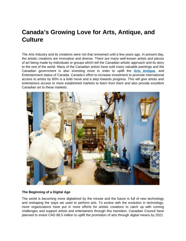 Canada’s Growing Love for Arts, Antique, and Culture