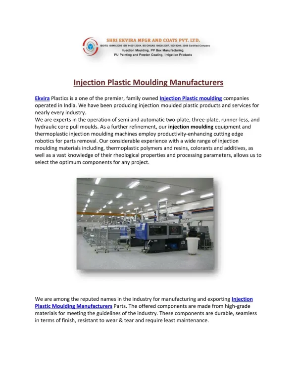 Injection Plastic Moulding Manufacturers